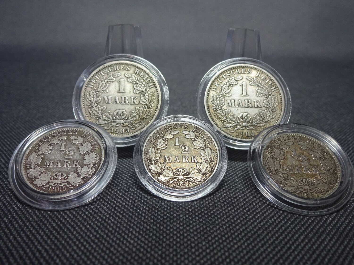 Silbermünzen-Set Deutsches Kaiserreich 1903 - 1907 D 1/2 & 1 Mark München Patina