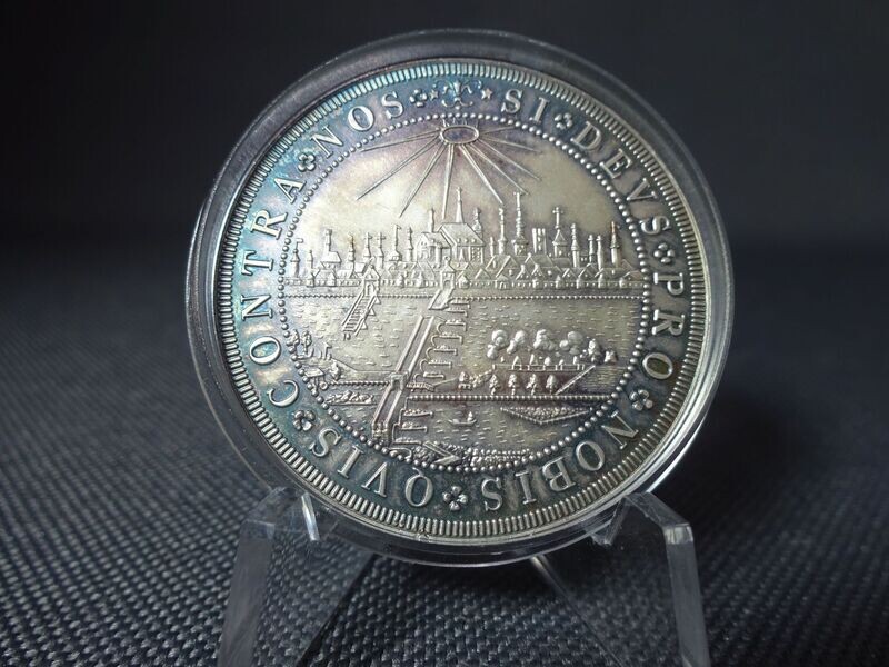 Silbermünze Replikat 1985 1 Reichstaler Taler 1633 Stadt Regensburg Altdeutschland Blau Lila Patina Nachprägung