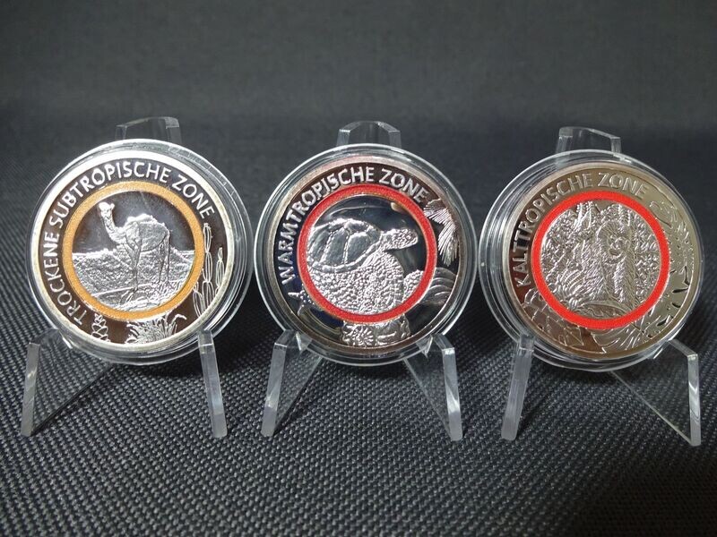 Medaillen Set 2017 Deutschland Planet Erde Klimazonen Tropische Zone Kamel Schildkröte Gorilla Farbring