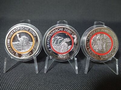 Medaillen Set 2017 Deutschland Planet Erde Klimazonen Tropische Zone Kamel Schildkröte Gorilla Farbring