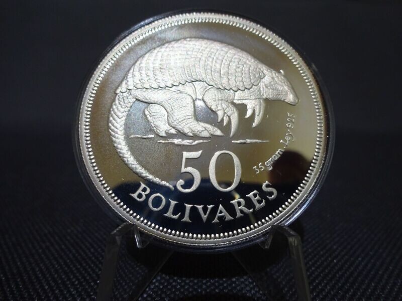 Silbermünze Venezuela 1975 50 Bolivares Gürteltier Naturschutz Wildlife WWF PP Proof