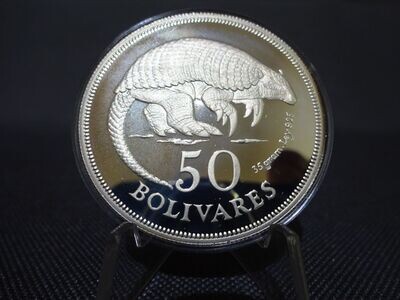 Silbermünze Venezuela 1975 50 Bolivares Gürteltier Naturschutz Wildlife WWF PP Proof