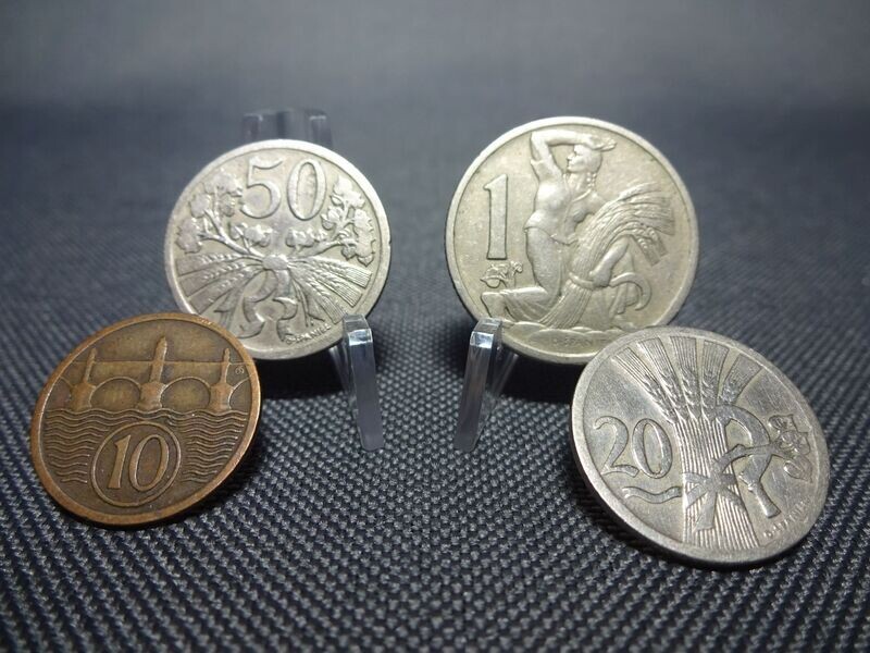 Münzen-Set 1922 - 1928 Tschechoslowakei 10 Heller - 1 Krone
