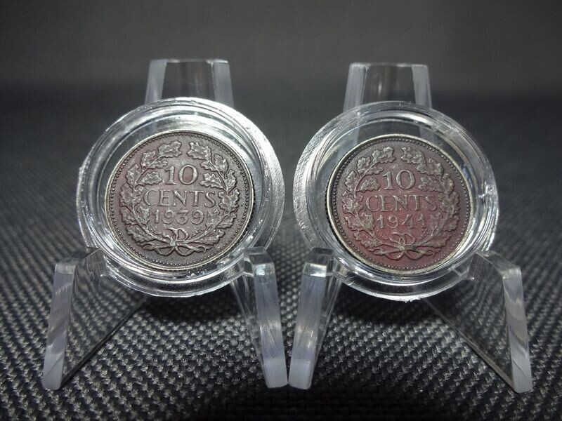 Silbermünzen-Set Niederlande 1939 & 1941 10 Cents Königin Wilhelmina Lila Patina Silbermünzen-Set Niederlande 1939 & 1941 10 Cents Königin Wilhelmina Lila Patina