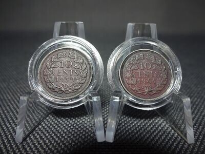 Silbermünzen-Set Niederlande 1939 & 1941 10 Cents Königin Wilhelmina Lila Patina
