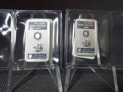 Silberbarren-Set Cook Islands 2021 25 & 50 Cents Bounty Segelschiff Münzbarren 5 & 10 g