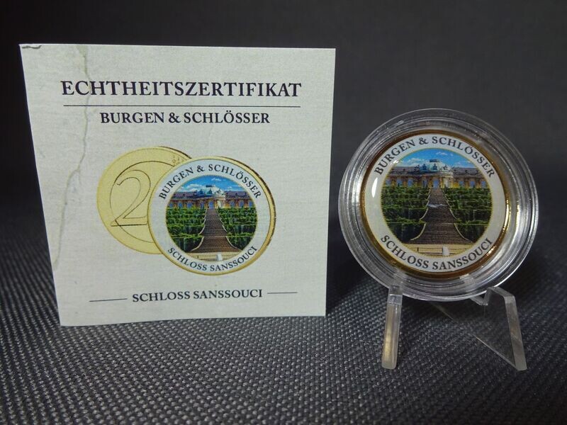 Münze Deutschland 2 Euro Schloss Sanssouci Farbe Emaille Vergoldet