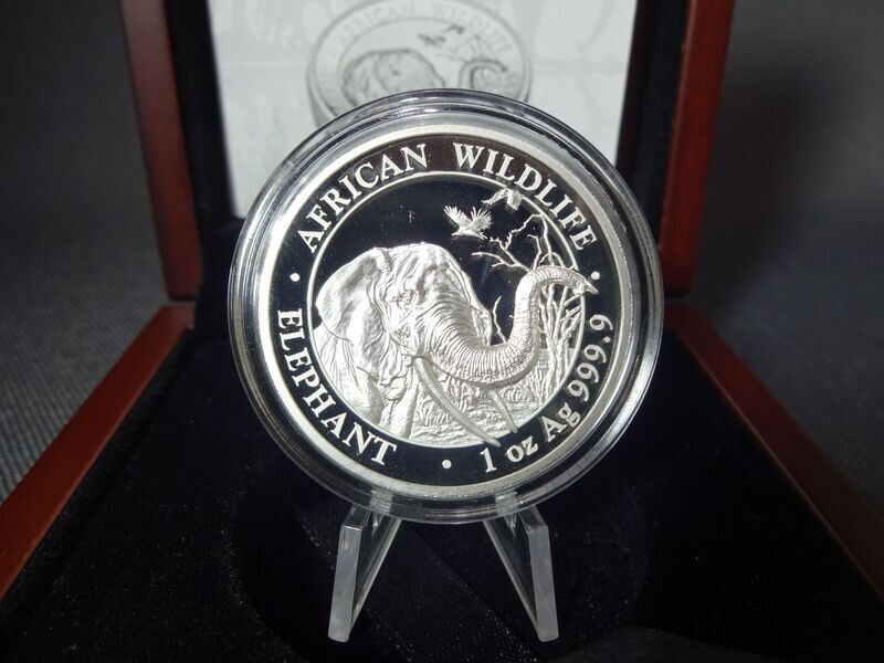 Silbermünze Somalia Elefant 2018 100 Shillings African Wildlife High Relief PP Proof 1 Oz Unze