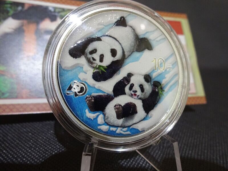 Silbermünze China Panda 2022 10 Yuan 40 Jahre Privy Mark Farbe 30 g