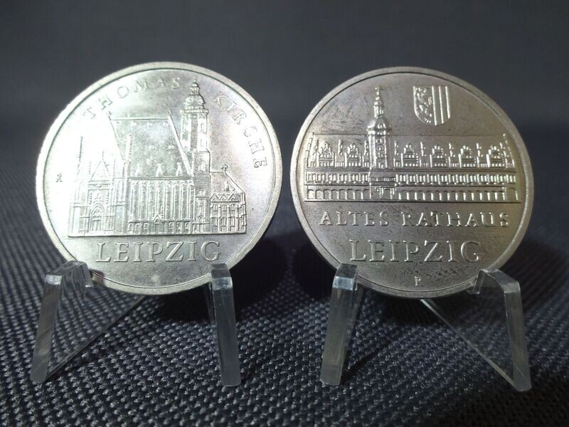Münzen-Set DDR 1984 5 Mark Leipzig Thomas Kirche Altes Rathaus 2x Gedenkmünzen