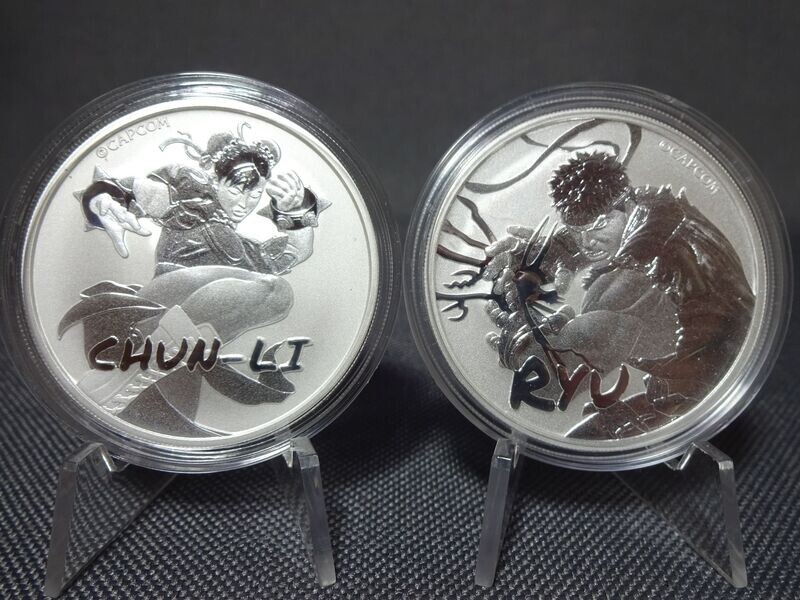 Silbermünzen Set Tuvalu 2022 1 Dollar Street Fighter Chun-Li Ryu 2x 1 Oz Unze