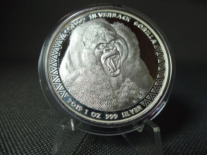 Silbermünze Kongo 2019 5000 Francs Silverback Gorilla 1 Oz Unze