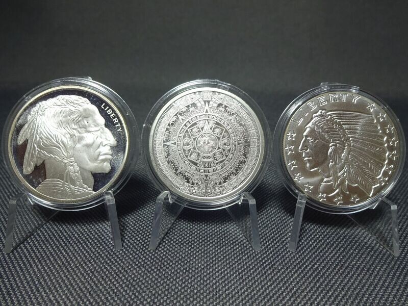 Silbermedaillen-Set USA Indianer Buffalo Maya Aztek Incuse Eagle Liberty 3x 1/2 Oz Unze