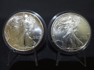 Silbermünzen Set USA 1992 & 1993 1 Dollar American Silver Eagle Walking Liberty 1 Oz Unze