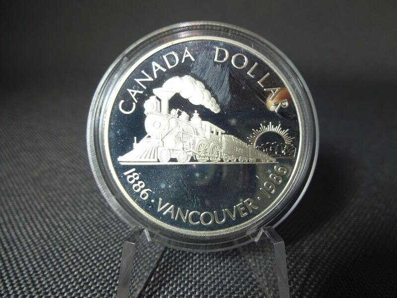 Silbermünze Kanada 1986 1 Dollar Eisenbahn Vancouver PP Proof Silbermünze Kanada 1986 1 Dollar Eisenbahn Vancouver PP Proof