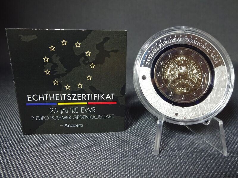 Münze Andorra 2019 2 Euro Consell de la Terra 25 Jahre EWF Blauer Polymerring Gedenkmünze Selten