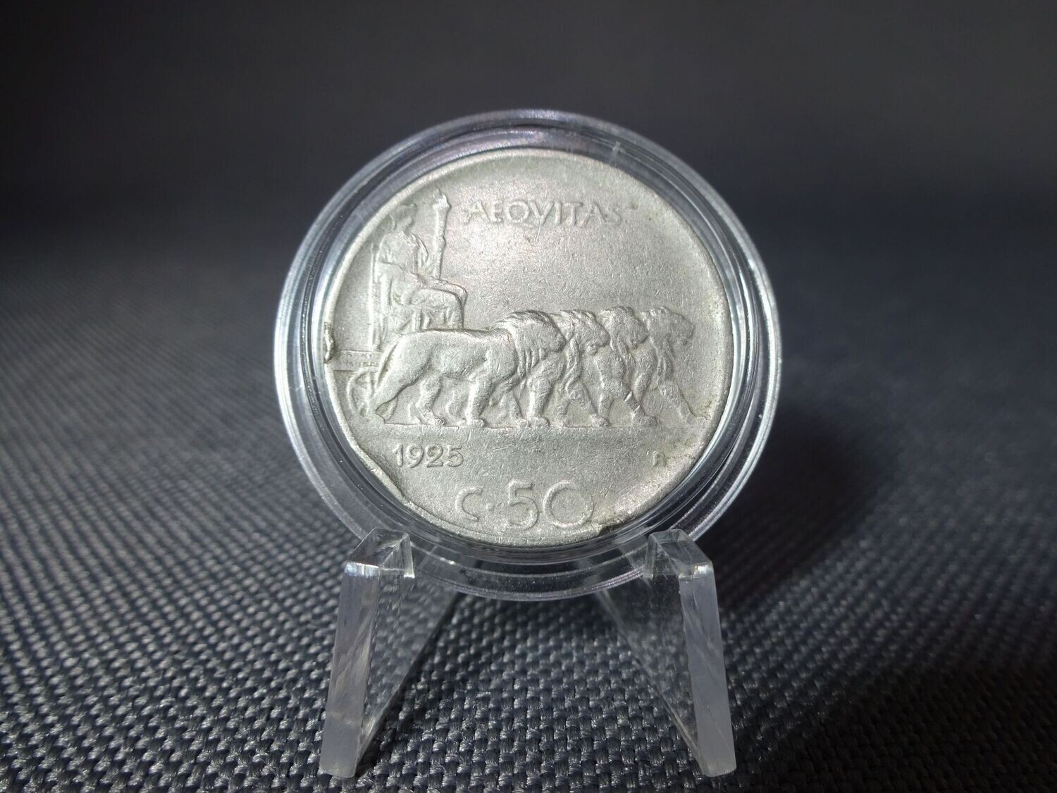 Münze Italien 1925 50 Centesimi Vittorio III. Riffelrand Münze Italien 1925 50 Centesimi Vittorio III. Riffelrand