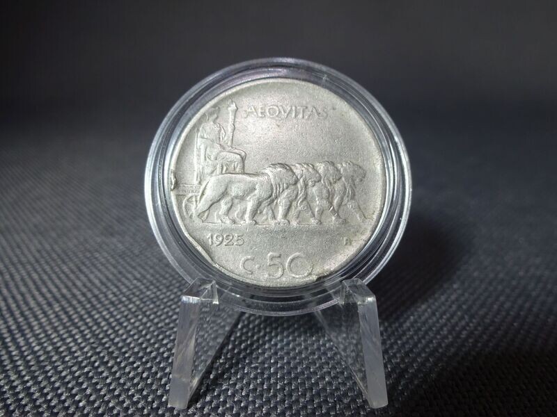 Münze Italien 1925 50 Centesimi Vittorio III. Riffelrand