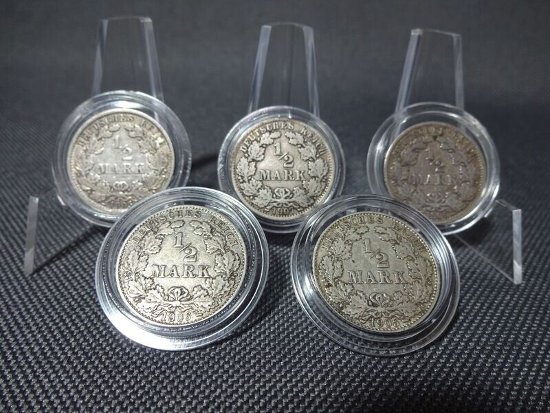 Silbermünzen Set Deutsches Kaiserreich 1905 1906 1907 A D F 1/2 Mark