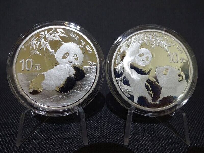 Silbermünzen Set China Panda 2020 & 2021 10 Yuan 2x 30 g