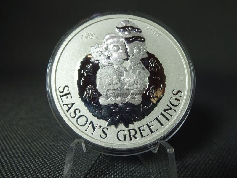 Silbermünze Tuvalu 2022 1 Dollar Familie Simpson Weihnachten Season's Greetings 1 Oz Unze