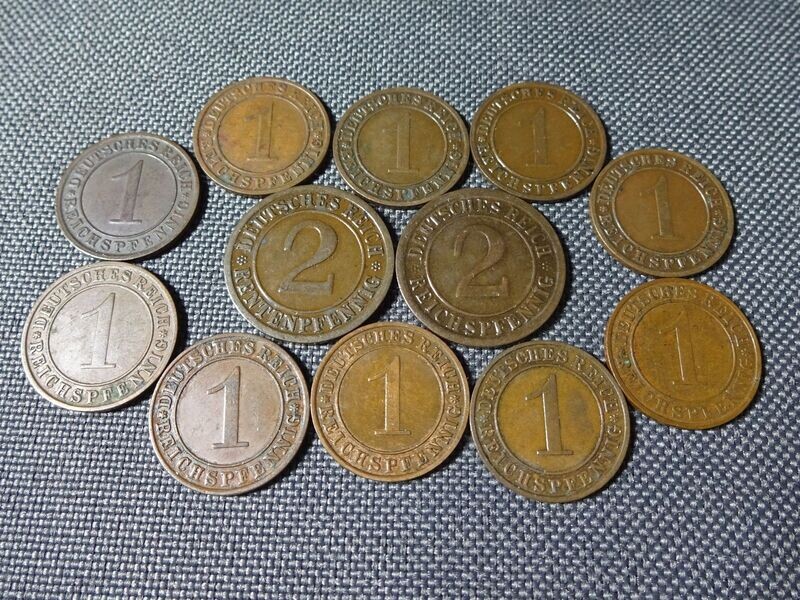 Münzen-Set Weimarer Republik 1924 - 1935 F 1 2 Rentenpfennig Reichspfennig Stuttgart