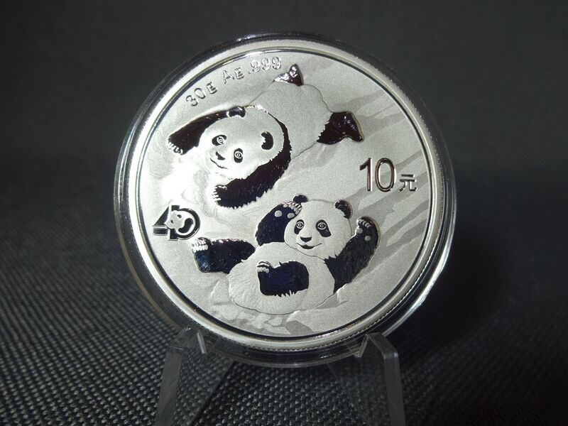 Silbermünze China Panda 2022 10 Yuan 40 Jahre Privy Mark 30 g