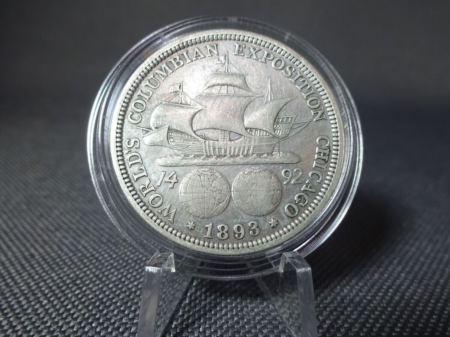 Silbermünze USA 1893 1/2 Half Dollar Kolumbus 1492 Segelschiff Expo Patina Silbermünze USA 1893 1/2 Half Dollar Kolumbus 1492 Segelschiff Expo Patina