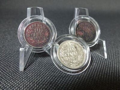 Silbermünzen-Set Niederlande 1939 1941 1944 10 Cents Königin Wilhelmina Lila Patina