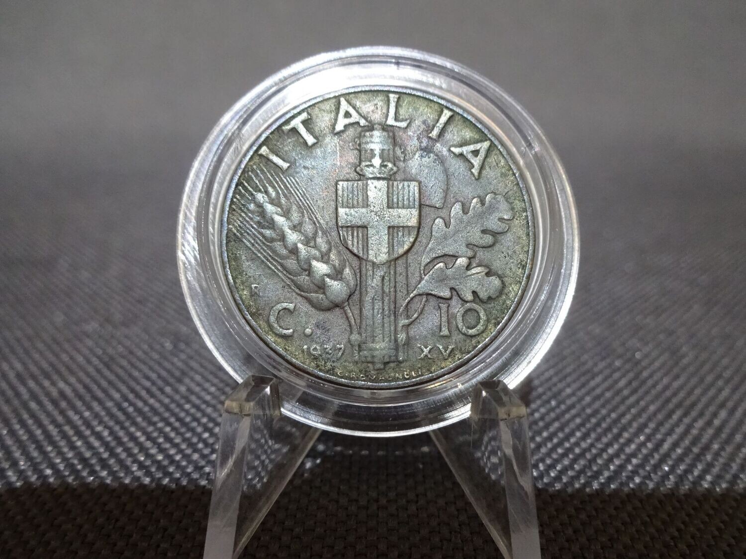 Münze Italien 1937 XV. 10 Centesimi Vittorio III. Faschistenprägung Patina