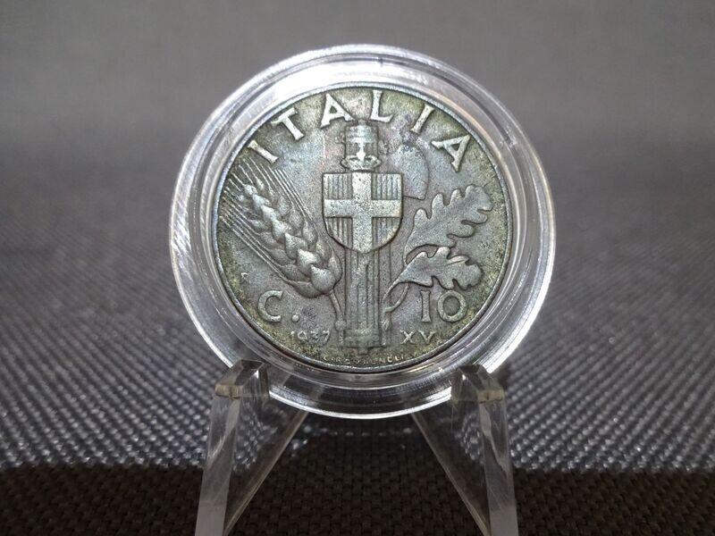 Münze Italien 1937 XV. 10 Centesimi Vittorio III. Faschistenprägung Patina