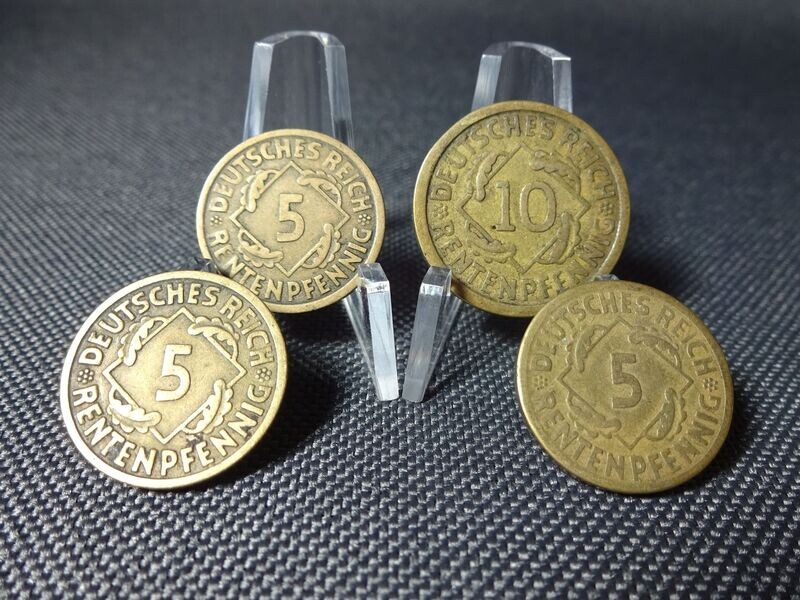 Münzen-Set Weimarer Republik 1924 A E J 5 10 Rentenpfennig