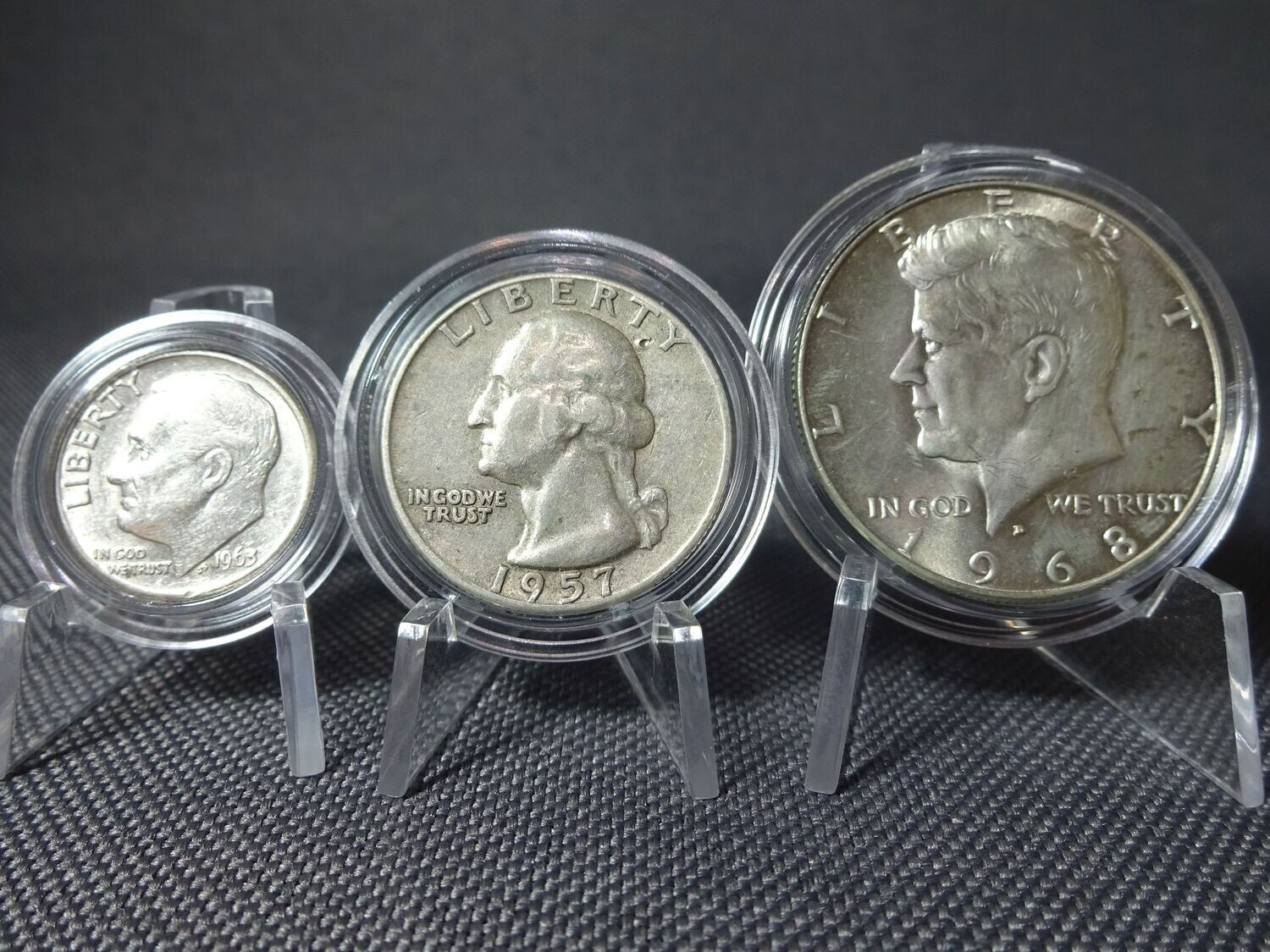 Silbermünzen-Set USA 1957 1963 1968 D 10 25 50 Cent Dime Quarter Half 1/10 1/4 1/2 Dollar Kennedy
