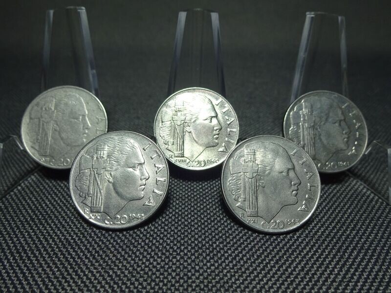 Münzen-Set Italien 1939 - 1943 20 Centesimi Vittorio III. 6x Faschistenprägung