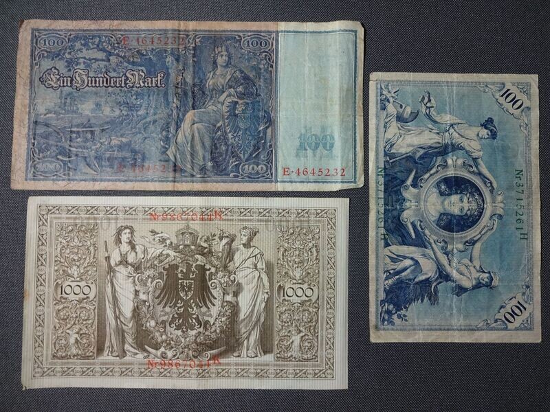 Banknoten Set Deutsches Kaiserreich 1908 1910 100 1000 Mark 3x Geldschein Reichsbanknote Banknoten Set Deutsches Kaiserreich 1908 1910 100 1000 Mark 3x Geldschein Reichsbanknote