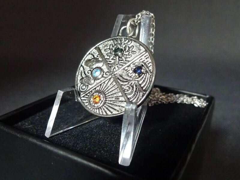 Silberkette Halskette Anhänger Medallion 4 Elemente Feuer Wasser Erde Luft 925-Silber