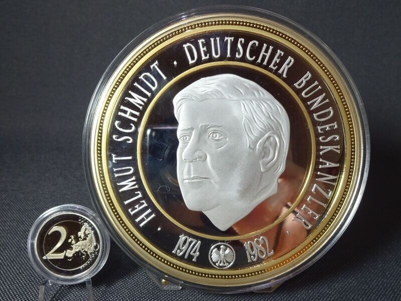 Medaille Deutschland 2017 Helmut Schmidt 1974 - 1982 Bundeskanzler Gilded Versilbert PP Proof Gigantenprägung 100 mm