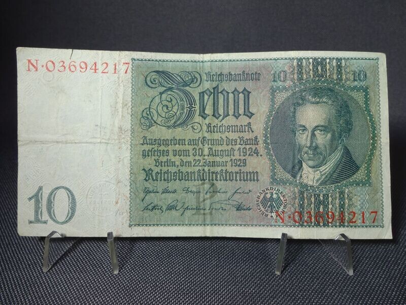 Banknote Weimarer Republik 1929 10 Reichsmark Geldschein Reichsbanknote Banknote Weimarer Republik 1929 10 Reichsmark Geldschein Reichsbanknote