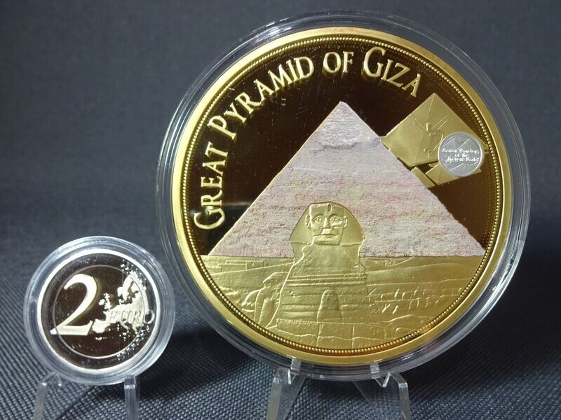 Medaille Ägypten 2016 Cheops Pyramide Gizeh Sphinx Farbe Vergoldet Gigantenprägung 70 mm