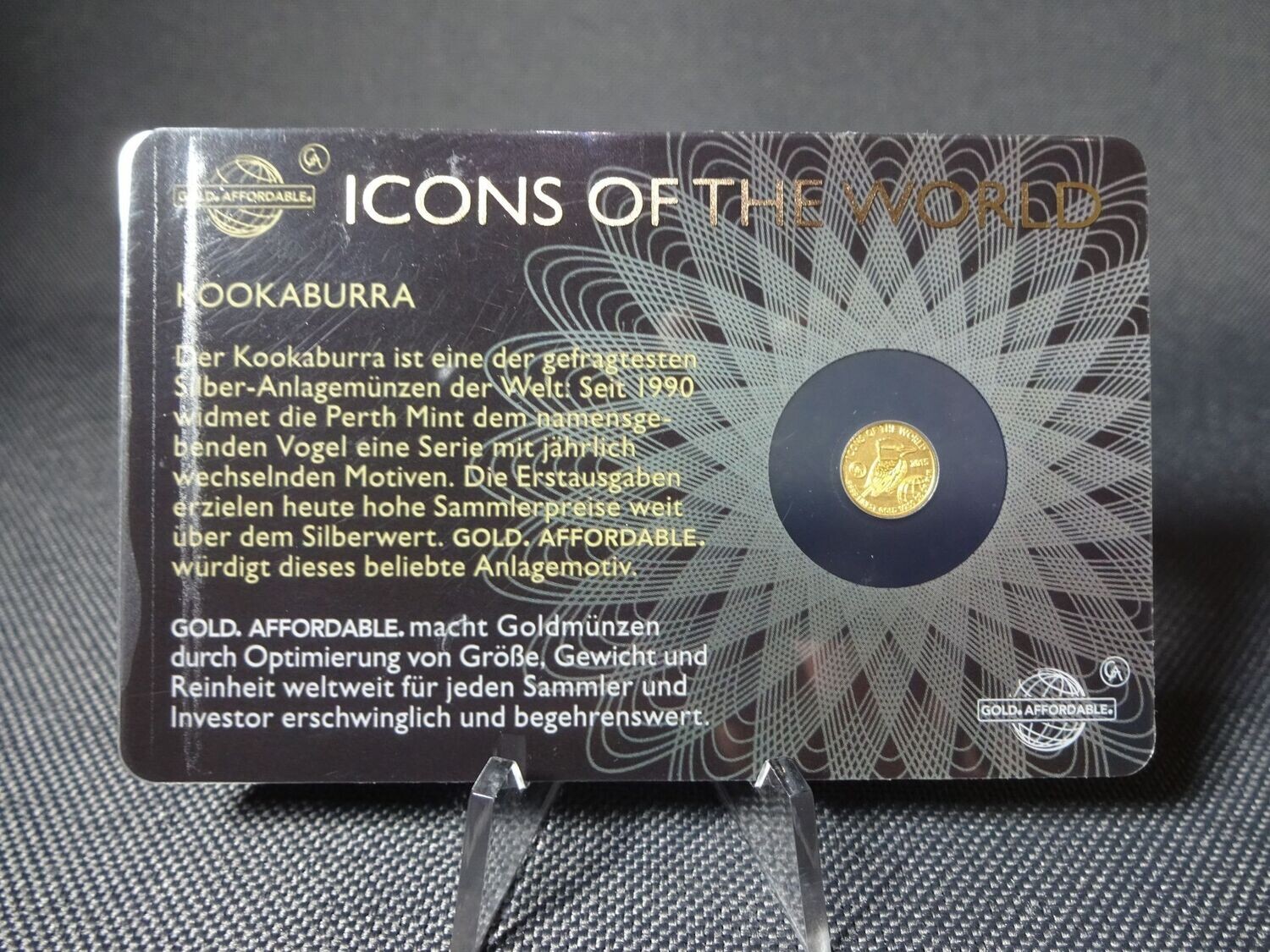 Goldmünze Ruanda 2015 10 Francs Kookaburra Icons of the World Goldcard 1/200 Oz Unze