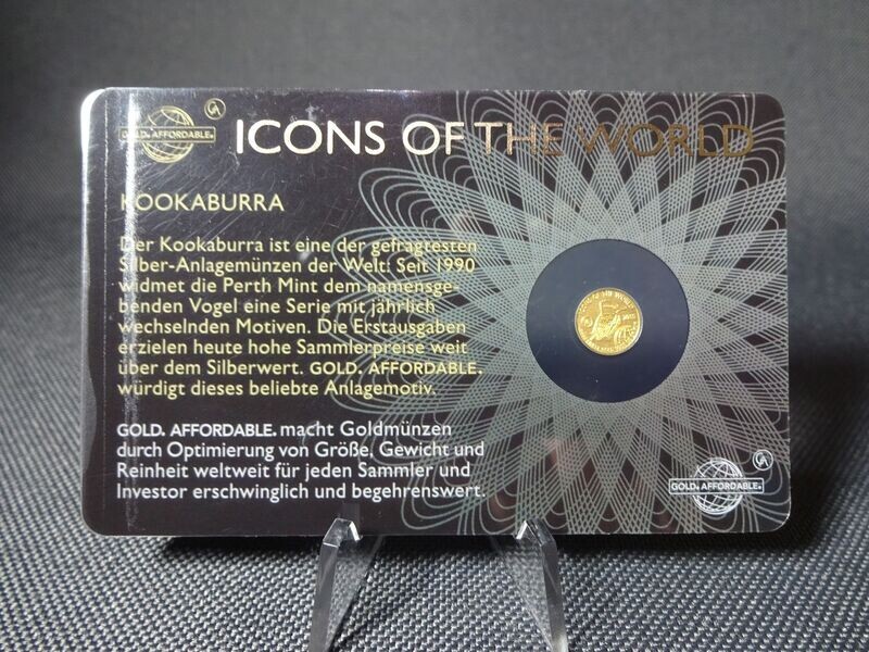 Goldmünze Ruanda 2015 10 Francs Kookaburra Icons of the World Goldcard 1/200 Oz Unze