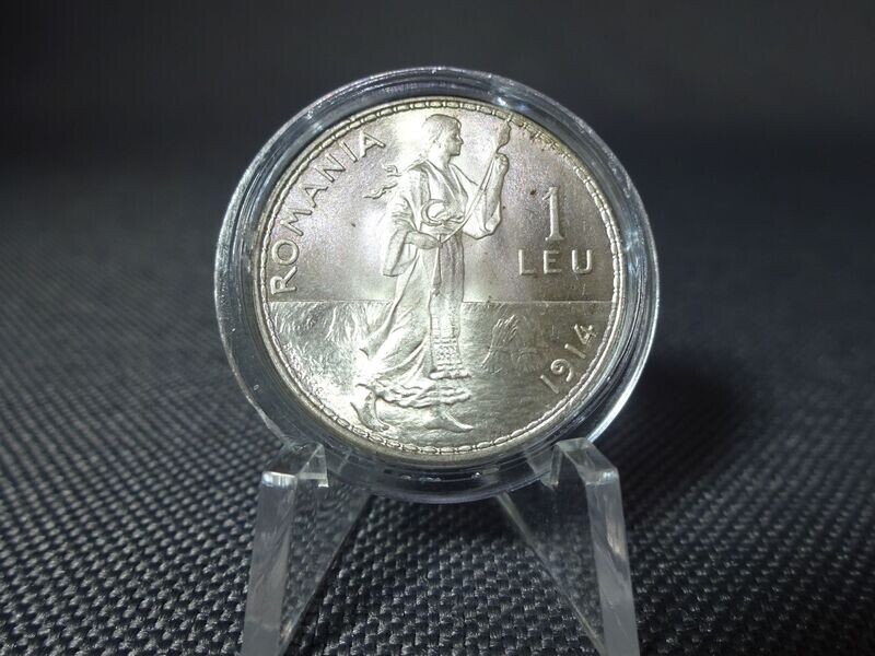 Silbermünze Rumänien 1914 1 Leu König Karl Carol I. Königreich Erhaltung! 1.