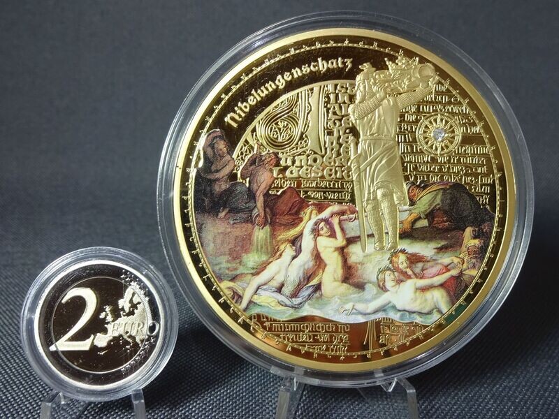 Medaille Deutschland 2018 Nibelungenschatz Farbe Swarovski Vergoldet Gigantenprägung 70 mm