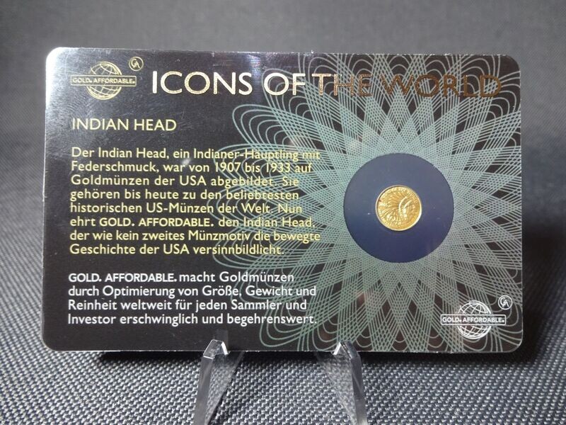 Goldmünze Ruanda 2015 10 Francs Indian Head Icons of the World Goldcard 1/200 Oz Unze