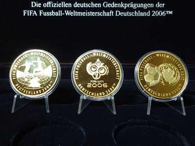 Medaillen-Set 2006 FIFA WM Deutschland Fussball Weltmeisterschaft 3x Vergoldet PP Proof