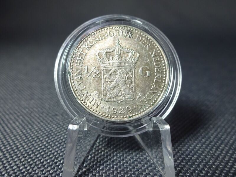 Silbermünze Niederlande 1929 1/2 Gulden Königin Wilhelmina Patina Silbermünze Niederlande 1929 1/2 Gulden Königin Wilhelmina Patina