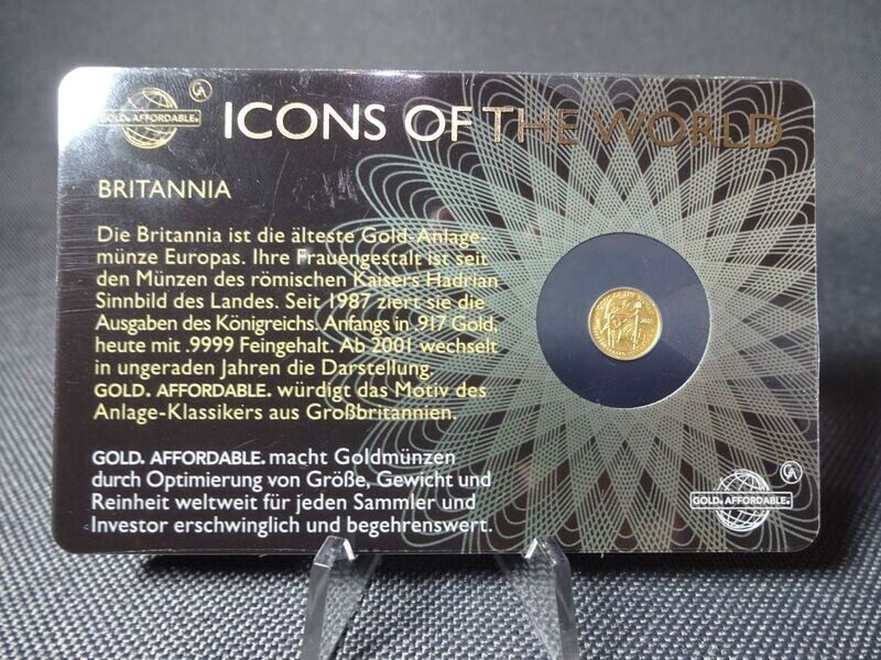 Goldmünze Ruanda 2015 10 Francs Britannia Icons of the World Goldcard 1/200 Oz Unze