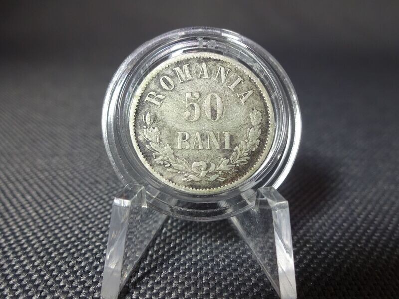 Silbermünze Rumänien 1873 50 Bani Karl Carol I. Königreich Patina