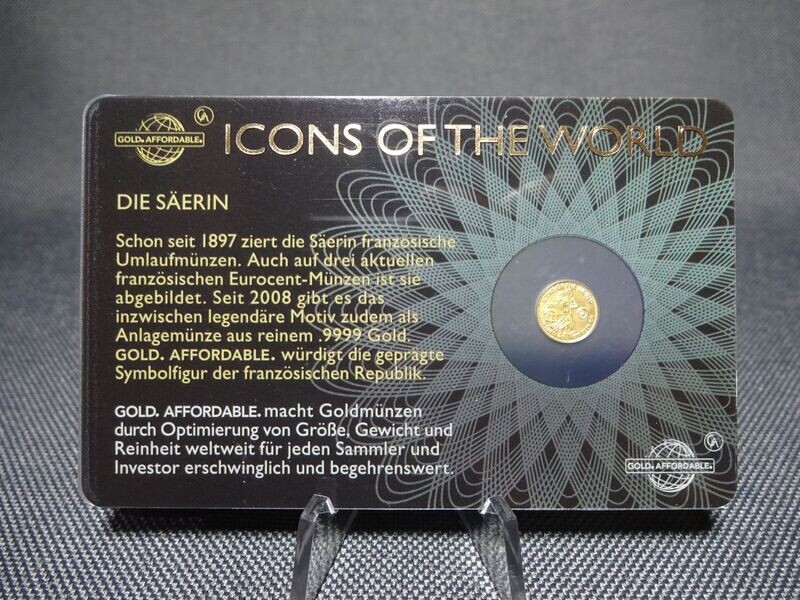 Goldmünze Ruanda 2015 10 Francs Die Säerin Icons of the World Goldcard 1/200 Oz Unze