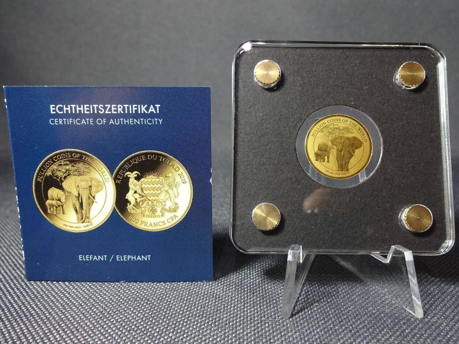 Goldmünze Tschad 2019 3000 Francs Somalia Elefant Bullion Coins of the World 1/500 Oz Unze